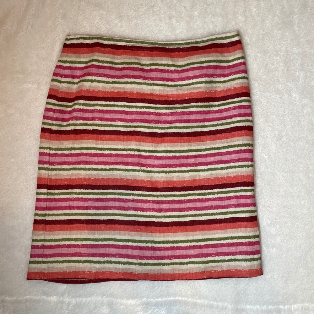Talbots Womens Southwest Striped 100% Linen‎ Cotton Lined Pencil Skirt   6 Chic